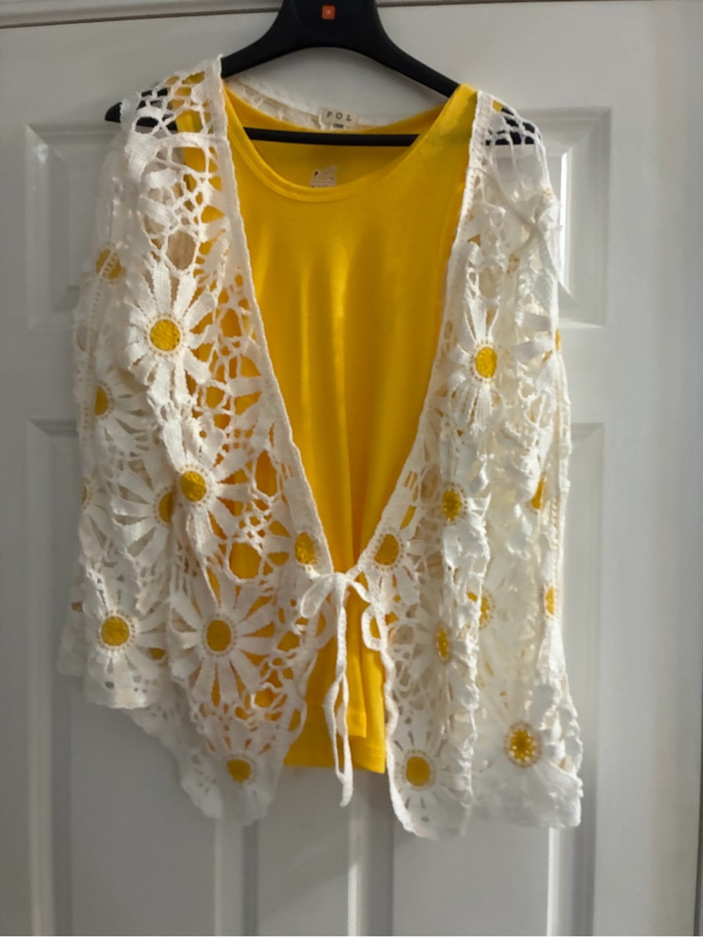 NEW POL White Crochet Floral Sweater with Yellow Accents and Tank Top
